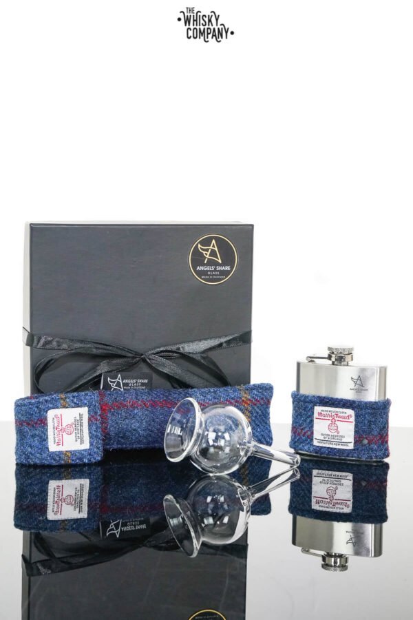 Angels’ Share Harris Tweed Hip Flask Dropper & Funnel Gift Set – Navy Blue